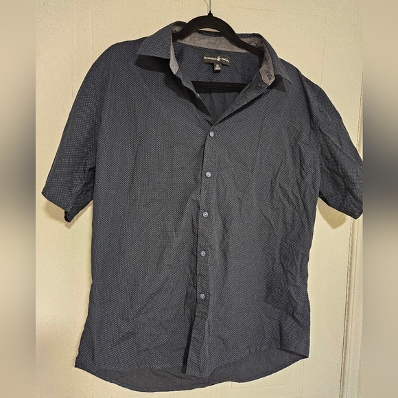 Beverly Hills Polo club short sleeve mens  XL button down shirt top navy blue - Picture 1 of 5